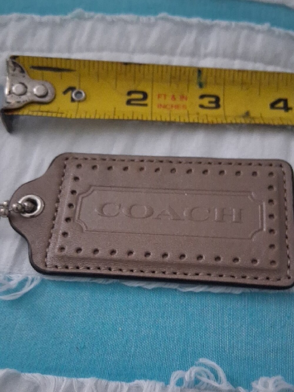 Coach Taupe Leather Key & Card Tag with Ball Chain - Picture 4 of 7